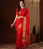 red color girlie organza fabric woven jacquard designer saree
