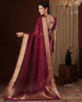 wine girlie organza woven jacquard saree 2