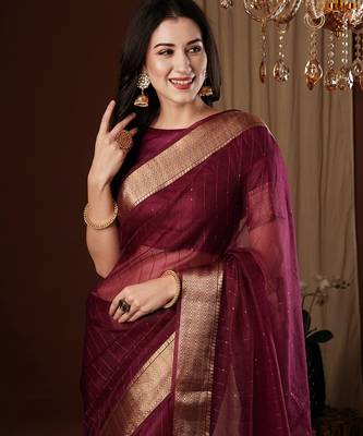 wine girlie organza woven jacquard saree 3