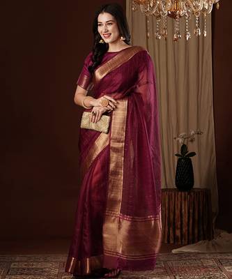 wine girlie organza woven jacquard saree 4