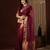 wine color girlie organza fabric woven jacquard designer saree