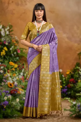 Purple handloom weaving paper silk saree with matching paper silk blouse