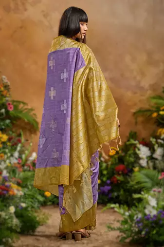 Purple weaving paper silk blend saree with matching paper silk blend blouse