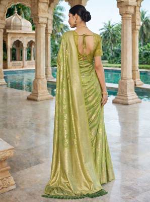 olive ethnic crepe silk blend woven jacquard ceremonial saree 2