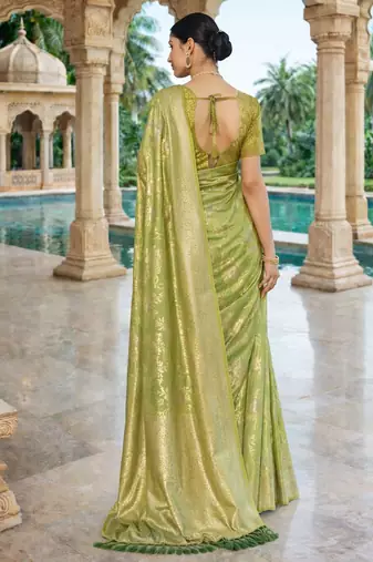 olive ethnic crepe silk blend woven jacquard ceremonial saree