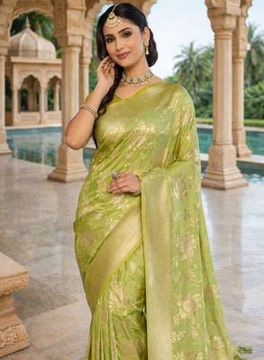 olive ethnic crepe silk blend woven jacquard ceremonial saree 3