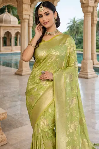olive ethnic crepe silk blend woven jacquard ceremonial saree