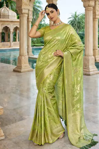 olive ethnic crepe silk blend woven jacquard ceremonial saree