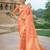 peach color ethnic crepe silk blend fabric woven jacquard designer ceremonial saree