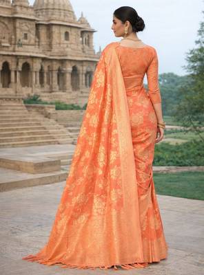 peach ethnic crepe silk blend woven jacquard ceremonial saree 2
