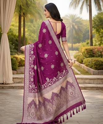 wine ethnic crepe silk blend woven jacquard ceremonial saree 2