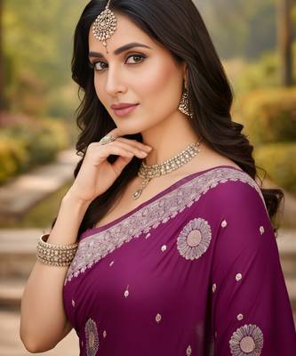 wine ethnic crepe silk blend woven jacquard ceremonial saree 3