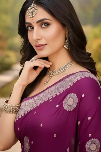wine ethnic crepe silk blend woven jacquard ceremonial saree