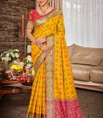 yellow color ethnic patola silk blend fabric beautiful festive saree