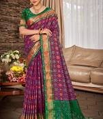 purple color ethnic patola silk blend fabric beautiful festive saree