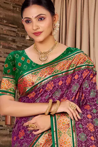 purple ethnic patola silk blend festive saree