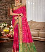 pink color ethnic patola silk blend fabric beautiful festive saree