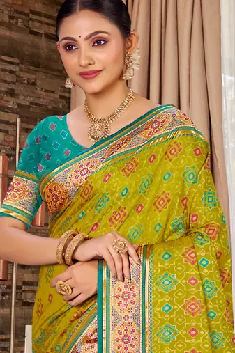 green ethnic patola silk blend festive saree