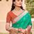 rama green color pochampalli silk blend fabric ethnic woven designer partywear saree