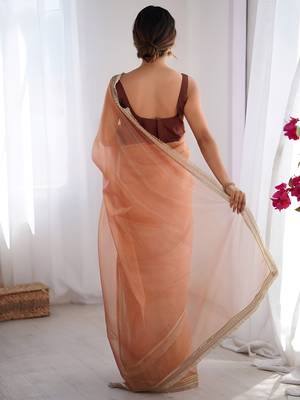 orange stylish gold net graceful girlie saree 2