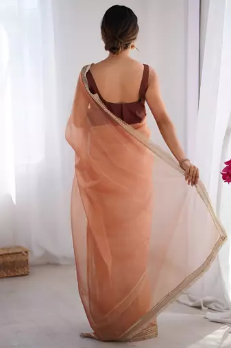orange stylish gold net graceful girlie saree