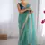 sea green color stylish gold net fabric graceful girlie saree