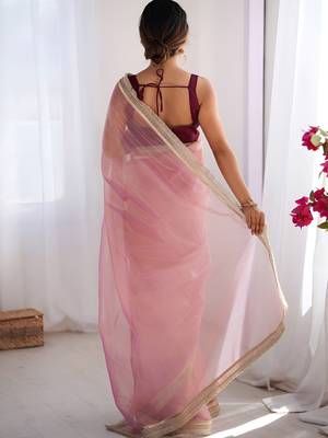 pink stylish gold net graceful girlie saree 2