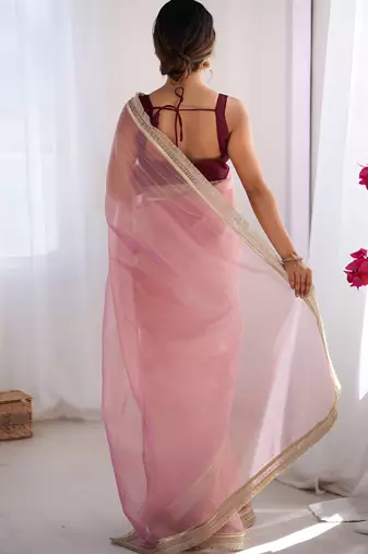 pink stylish gold net graceful girlie saree