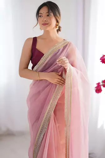 pink stylish gold net graceful girlie saree
