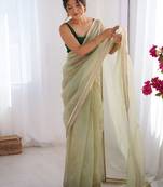 pista color stylish gold net fabric graceful girlie saree