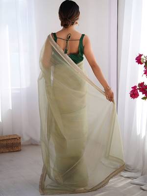 pista stylish gold net graceful girlie saree 2