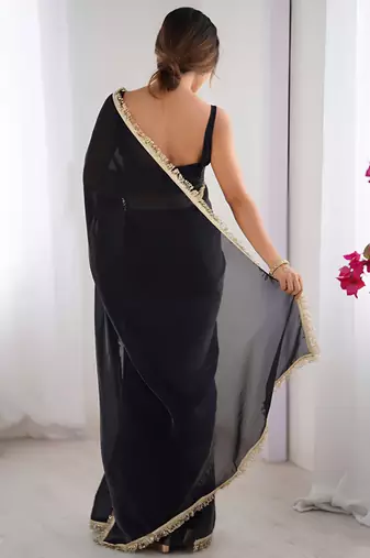 black space art silk blend saree with zalar lace border ethnic girlie saree