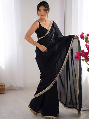 black space art silk blend saree with zalar lace border ethnic girlie saree 4