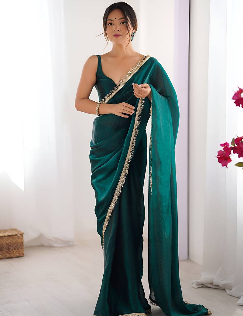 rama color space art silk fabric saree with zalar lace border ethnic girlie saree