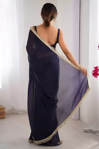 purple space art silk blend saree with zalar lace border ethnic girlie saree