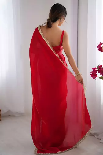 red space art silk blend saree with zalar lace border ethnic girlie saree