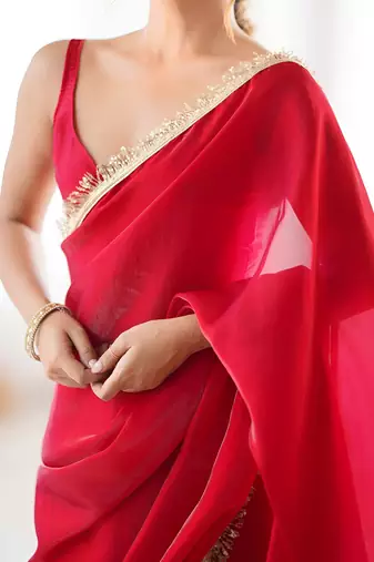 red space art silk blend saree with zalar lace border ethnic girlie saree