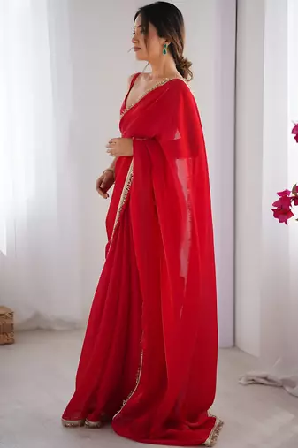red space art silk blend saree with zalar lace border ethnic girlie saree