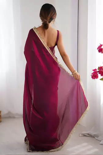 wine space art silk blend saree with zalar lace border ethnic girlie saree