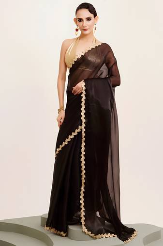 black color jimmy choo fabric saree with sequance codding lace border ethnic girlie saree