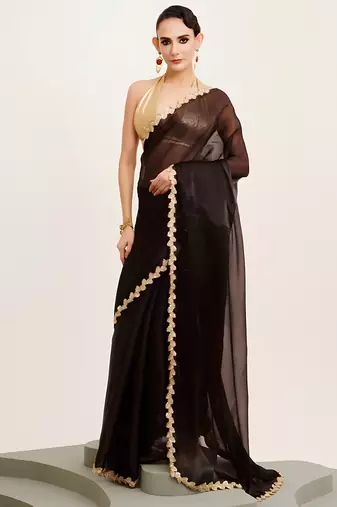 black color jimmy choo fabric saree with sequance codding lace border ethnic girlie saree