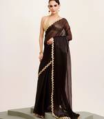 black color jimmy choo fabric saree with sequance codding lace border ethnic girlie saree