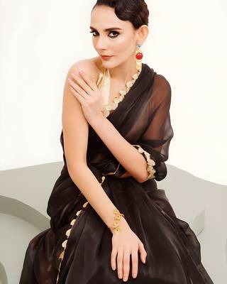 black jimmy choo saree with Sequin codding lace border ethnic girlie saree 3