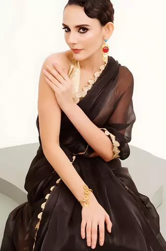 black jimmy choo saree with Sequin codding lace border ethnic girlie saree