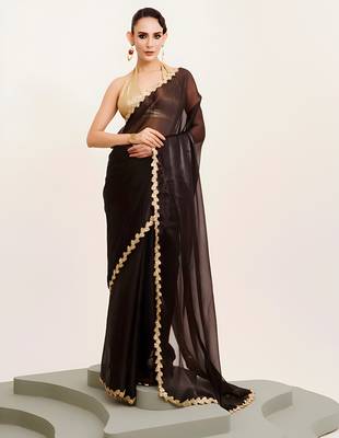 black jimmy choo saree with Sequin codding lace border ethnic girlie saree 4