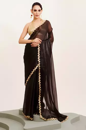 black jimmy choo saree with Sequin codding lace border ethnic girlie saree