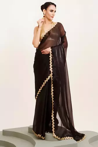 black jimmy choo saree with Sequin codding lace border ethnic girlie saree