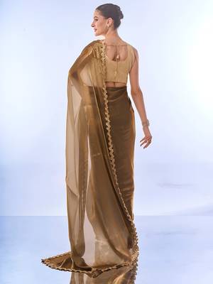 gold jimmy choo saree with Sequin codding lace border ethnic girlie saree 2