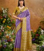 Purple handloom weaving paper silk saree with matching paper silk blouse
