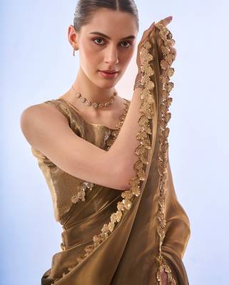 gold jimmy choo saree with Sequin codding lace border ethnic girlie saree 3
